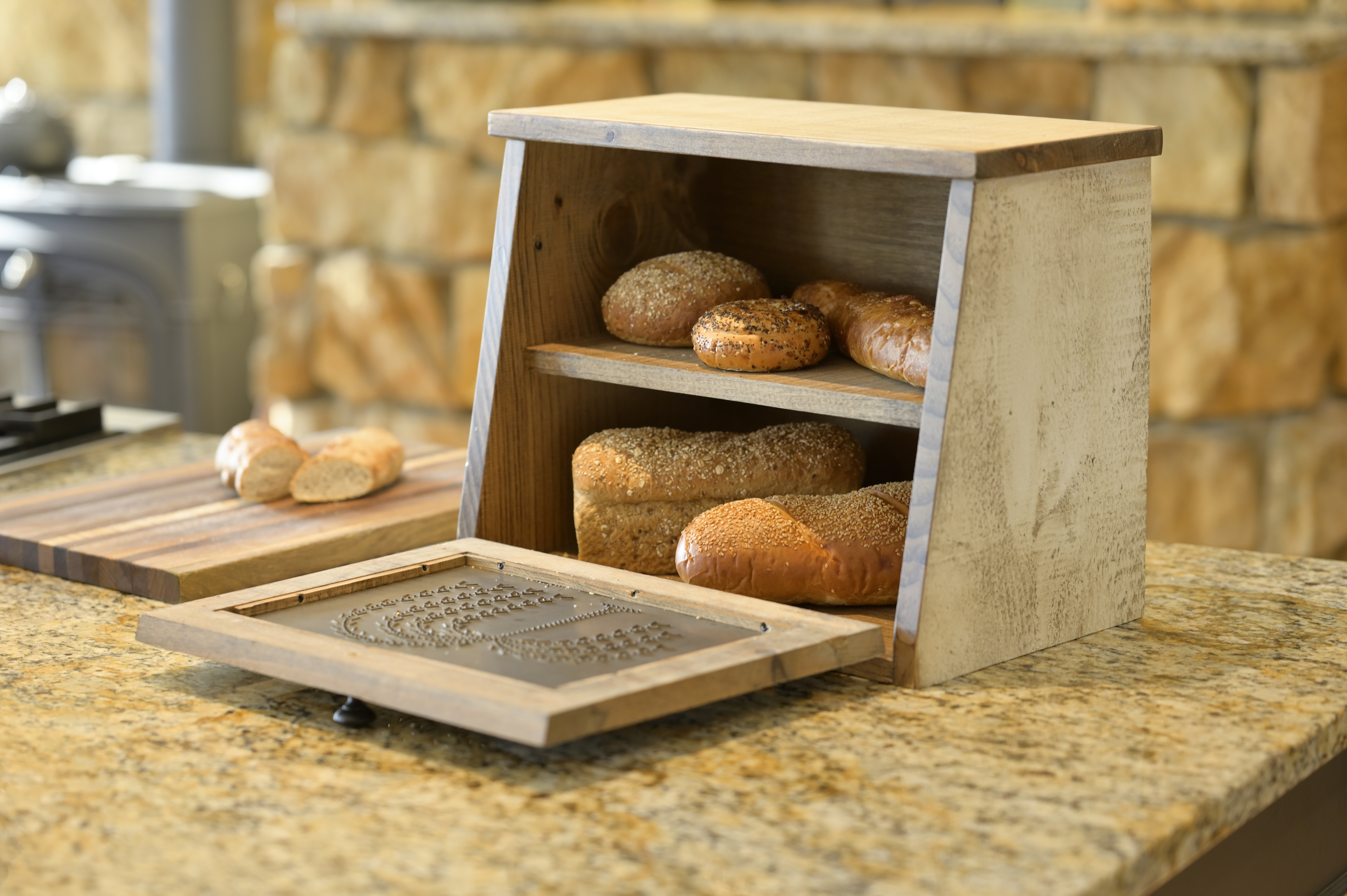 Amish Valley Products Rustic Wood Bread Box Large Kitchen Counter Storage  Punched Willow Tin
